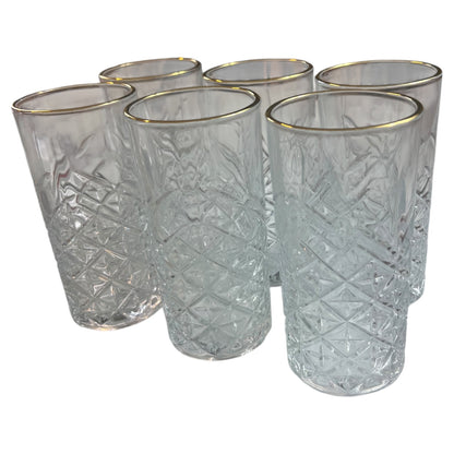 6 Vasos de Cristal Texturizado con detalles dorados