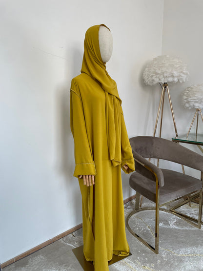 Abaya con velo integrado tela Crepe