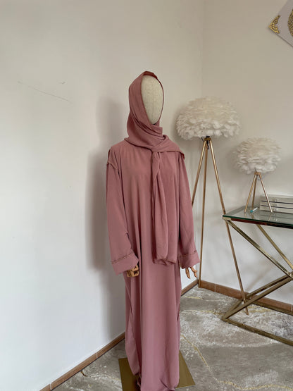 Abaya con velo integrado tela Crepe