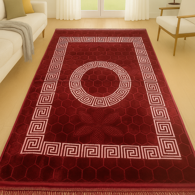 Tapete vermelho clássico com rebordo branco de inspiração oriental – estilo árabe