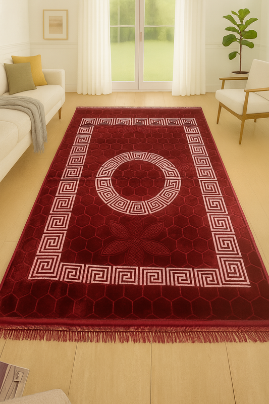 Alfombra Clásica Roja con Cenefa Blanca de Inspiración Oriental – Estilo Árabe
