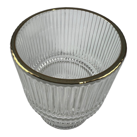 🥃 Set de 6 Vasos de Vidrio con Diseño Acanalado y Bordes Dorados– Elegancia para tu Mesa