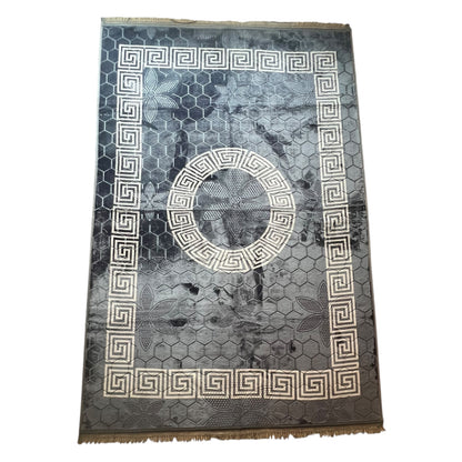 Alfombra Clásica Gris con Cenefa Negra de Inspiración Oriental – Estilo Árabe
