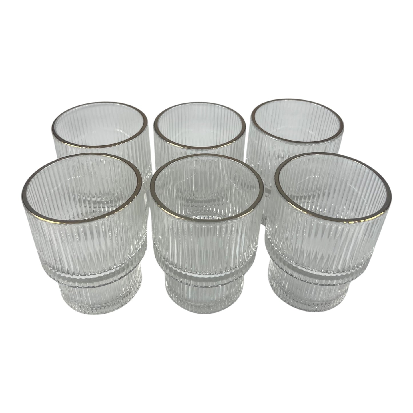 🥃 Conjunto de 6 Copos de Vidro com Design Canelado e Bordas Douradas – Elegância para sua Mesa