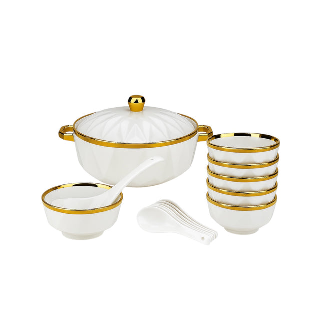 BAVARY COLLECTION 15-Piece Soup Set – Diamond Design with Gold Finish