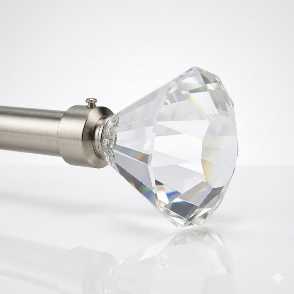 Barra de Cortina Extensible 160-310 cm con Remate Decorativo Cristal Facetado – Plata ✨