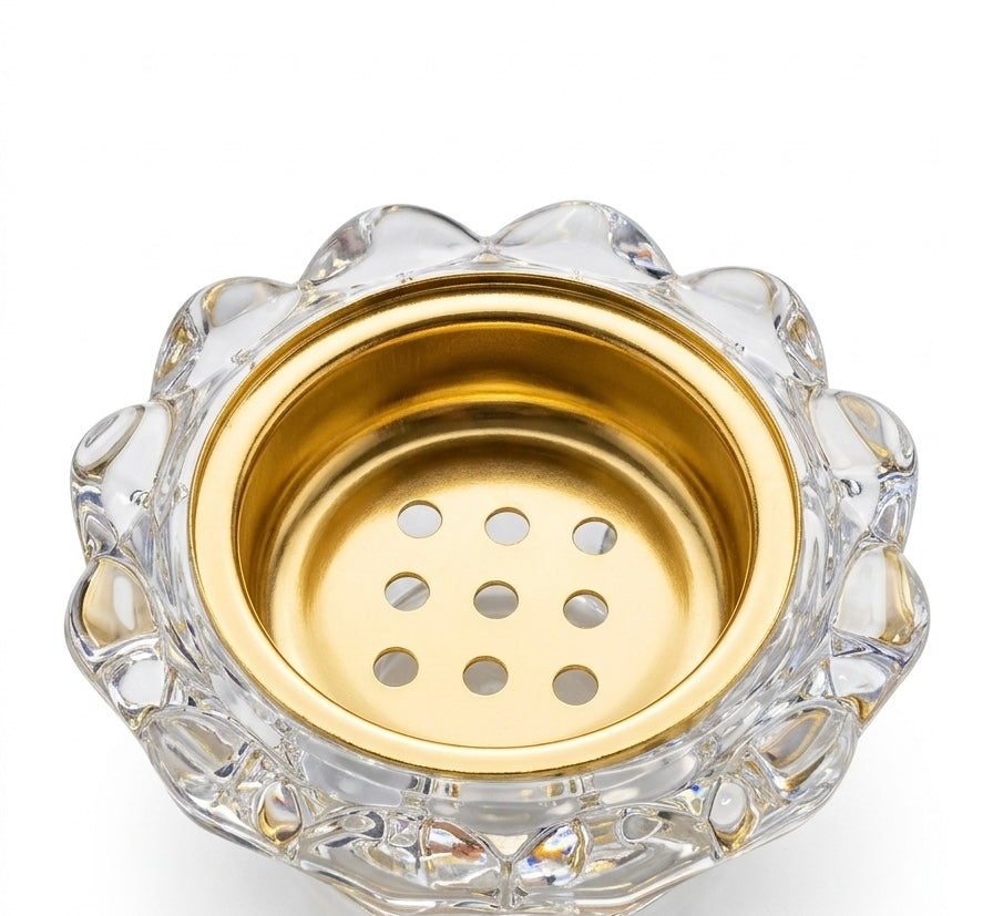 ✨ Queimador de incenso decorativo de vidro com pormenores dourados – Elegância oriental e aroma para o seu lar ✨