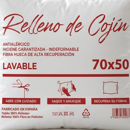 Relleno de Cojín Nube 70x50 cm – Fibra Hueca Lavable e Indeformable