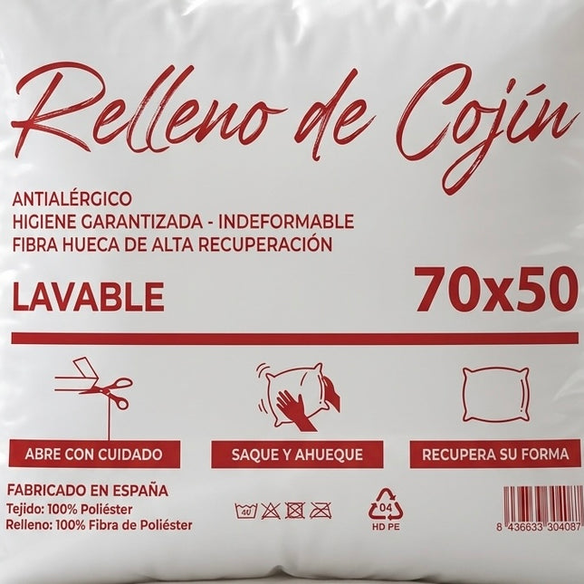 Relleno de Cojín Nube 70x50 cm – Fibra Hueca Lavable e Indeformable