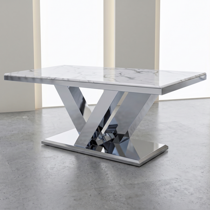 Mesa de Comedor de Diseño Contemporáneo - Mármol y Acero 180x90x75 Alta calidad
