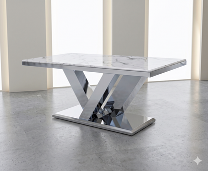 Mesa de Comedor de Diseño Contemporáneo - Mármol y Acero 180x90x75 Alta calidad