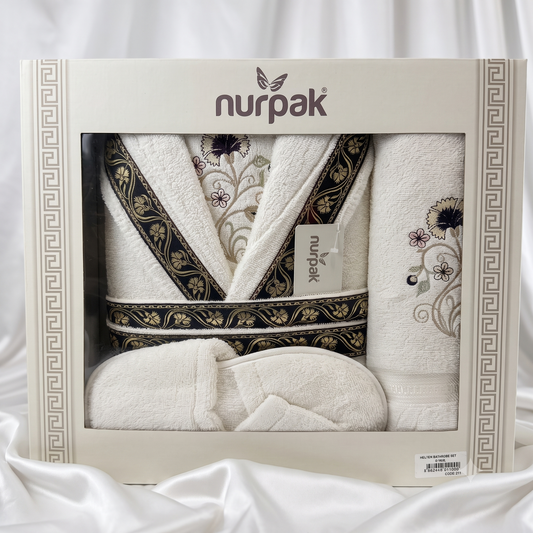 Set de Baño de Lujo 7 Piezas con Albornoz, Toallas y Zapatillas