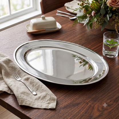 Bandeja Ovalada de Acero Inoxidable – Elegante, Resistente y Multiusos