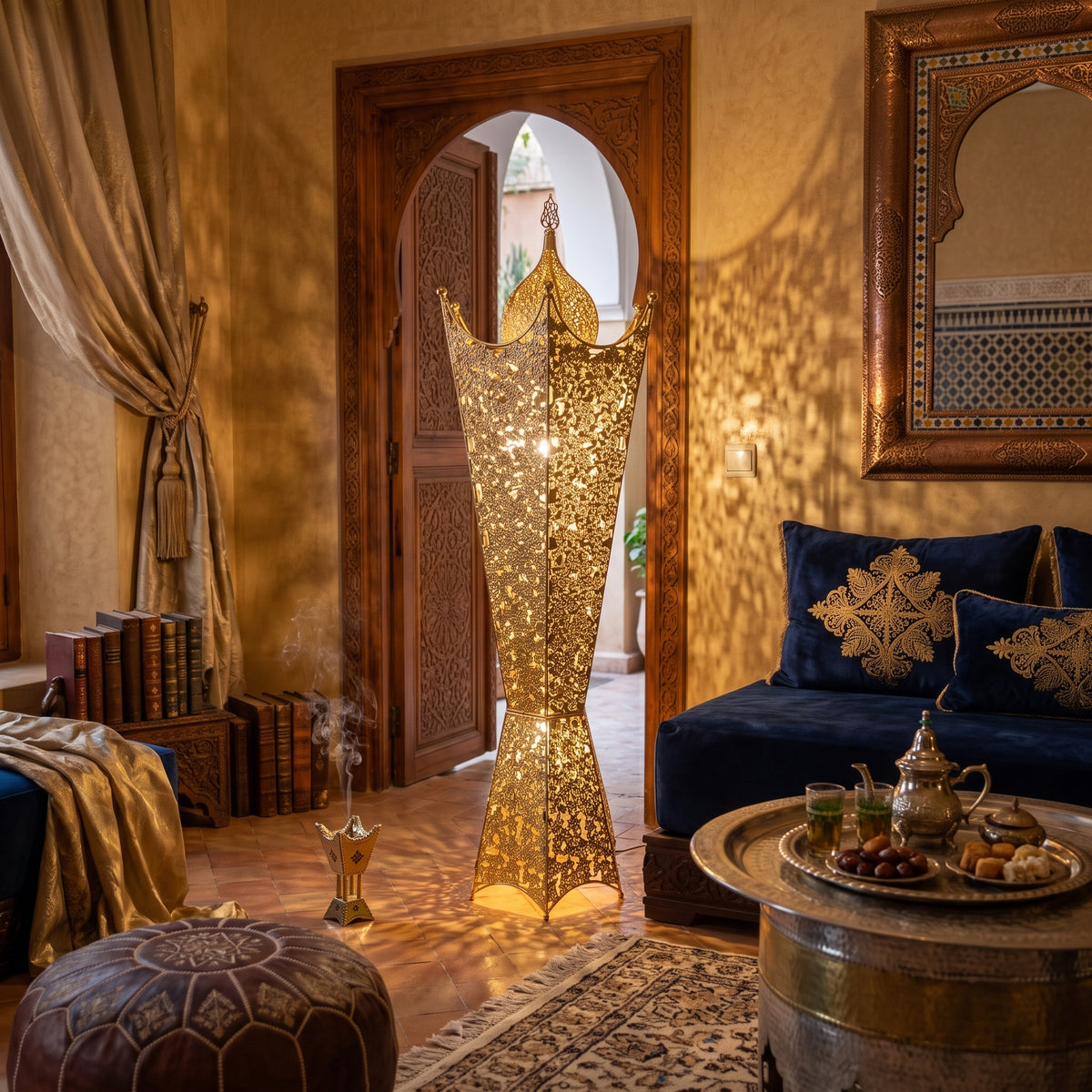Incensário Árabe Dourado de 110 cm – Decoração Oriental de Luxo 🕌