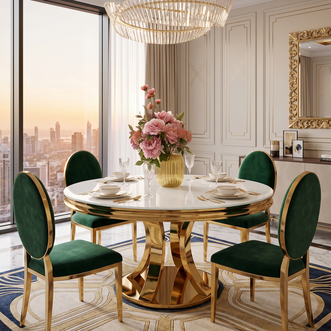 Mesa de Comedor de Diseño Contemporáneo - Cristal blanco y Acero 130x75 Alta calidad