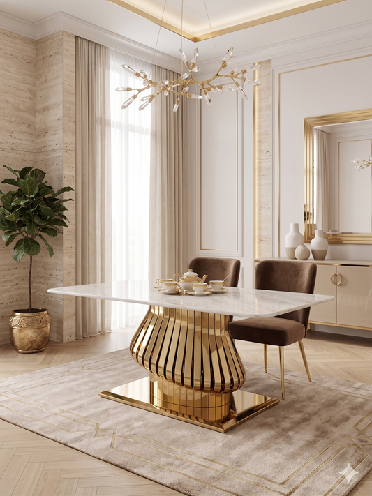 Mesa de Comedor de Diseño Contemporáneo - Mármol y Acero 160x90x75 Alta calidad