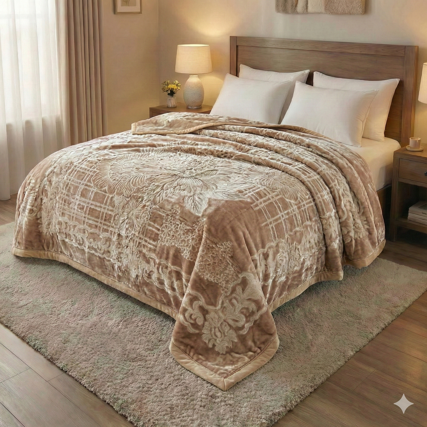 Manta de Felpa Color beige - Extra Suave y Cálida para Invierno (200x230 cm, 4,5 kg)