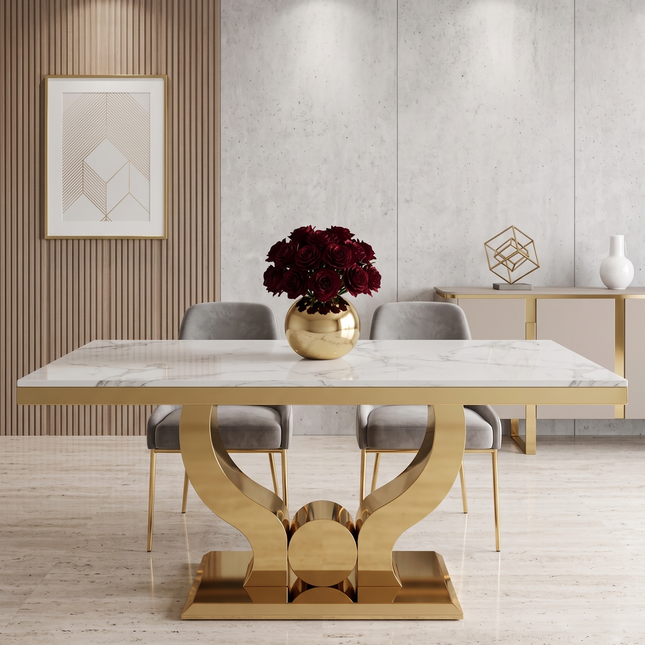 Mesa de Comedor de Diseño Contemporáneo - Marmol y Acero 160x90x75 Alta calidad