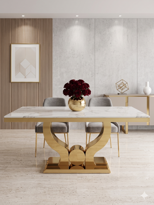 Mesa de Comedor de Diseño Contemporáneo - Marmol y Acero 160x90x75 Alta calidad