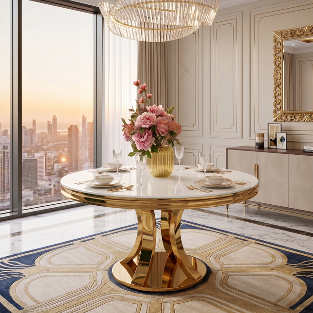 Mesa de Comedor de Diseño Contemporáneo - Cristal blanco y Acero 130x75 Alta calidad