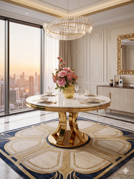 Mesa de Comedor de Diseño Contemporáneo - Cristal blanco y Acero 130x75 Alta calidad