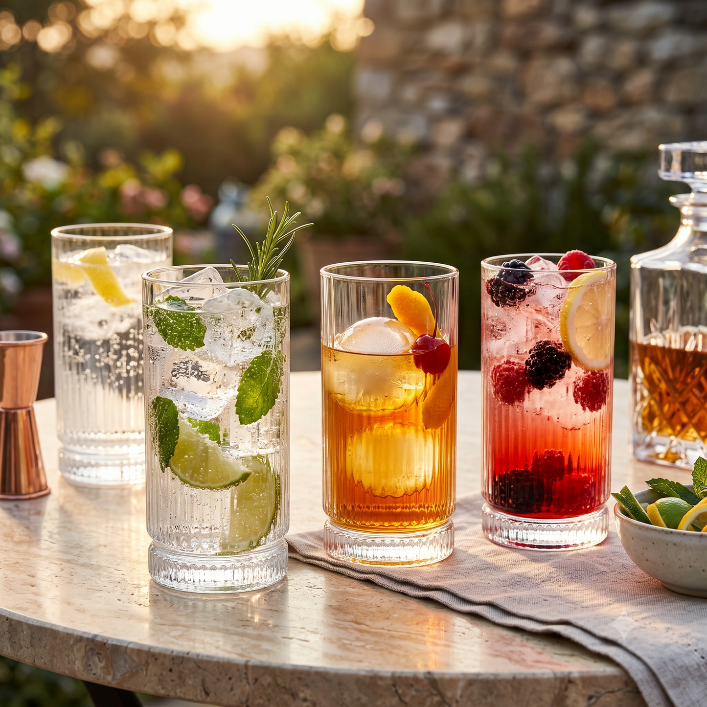 Set de 6 Vasos Altos Transparentes con Diseño Estriado
