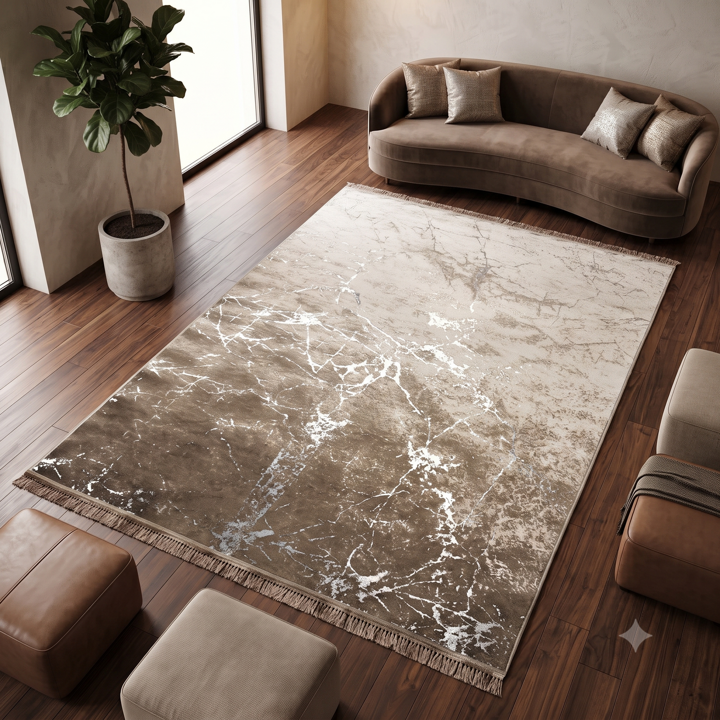 Alfombra de Salón Efecto Mármol 160x220 cm – Acabados Dorado o Plateado