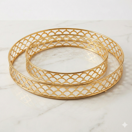 Set de 2 Charolas Decorativas Redondas en Dorado – Bandejas Elegantes para Mesa y Decoración