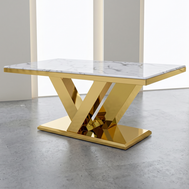 Mesa de Comedor de Diseño Contemporáneo - Mármol y Acero 180x90x75 Alta calidad
