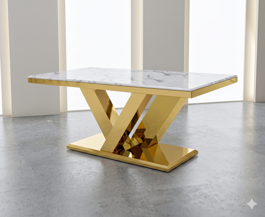 Mesa de Comedor de Diseño Contemporáneo - Mármol y Acero 180x90x75 Alta calidad