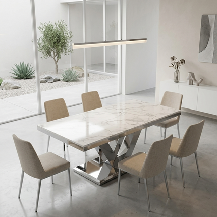 Mesa de Comedor de Diseño Contemporáneo - Mármol y Acero 180x90x75 Alta calidad