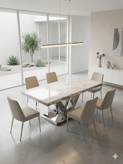 Mesa de Comedor de Diseño Contemporáneo - Mármol y Acero 180x90x75 Alta calidad