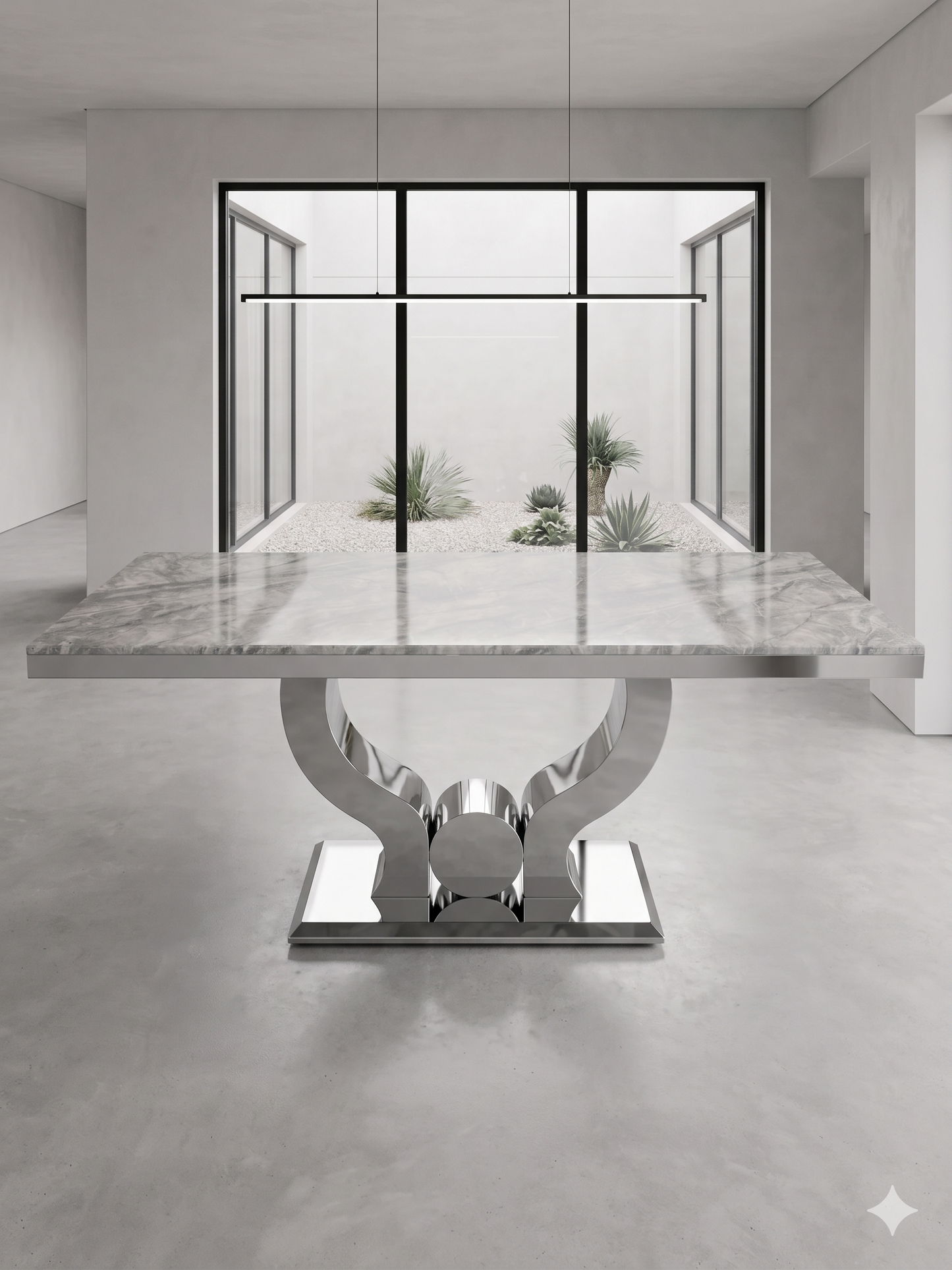 Mesa de Comedor Nara Mármol 160x90 cm – Tapa Efecto Mármol y Base Acero Inoxidable
