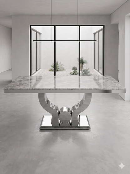 Mesa de Comedor Nara Mármol 160x90 cm – Tapa Efecto Mármol y Base Acero Inoxidable