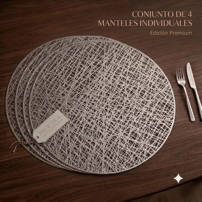 PACK X4 Manteles Individuales Redondos Calado Dorado – 38,5 cm