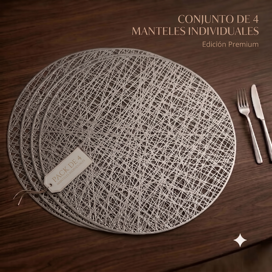 PACK X4 Manteles Individuales Redondos Calado Dorado – 38,5 cm