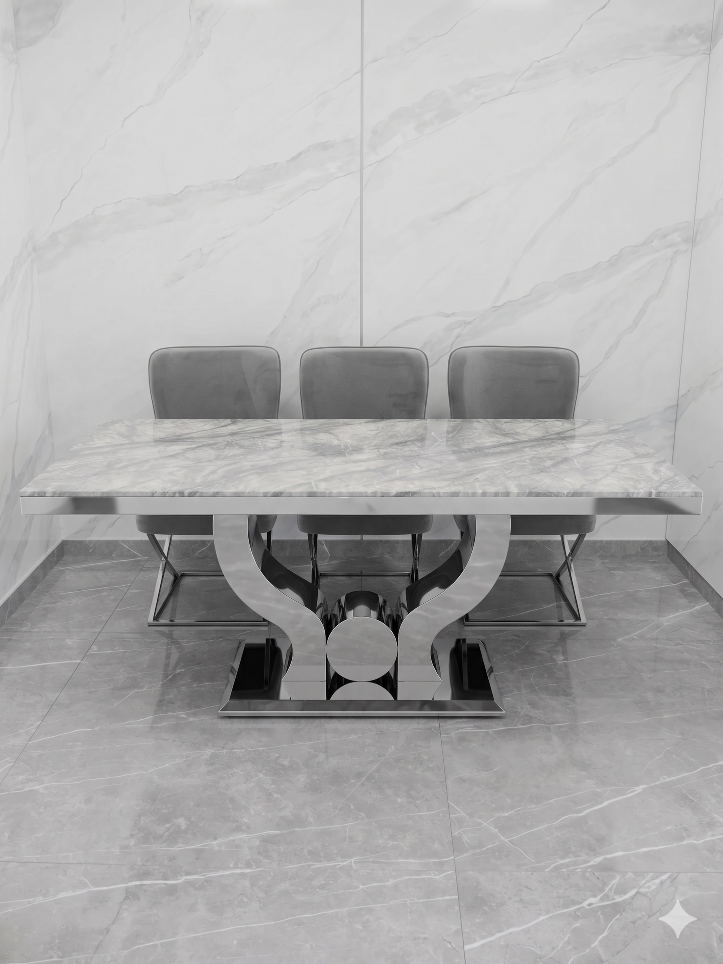 Mesa de Comedor Nara Mármol 160x90 cm – Tapa Efecto Mármol y Base Acero Inoxidable