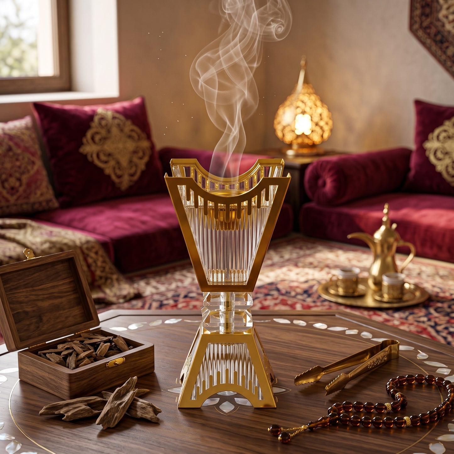 Golden Crystal Arabic Incense Burner — Luxury Design for Bakhoor and Resins