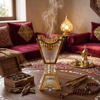 Golden Crystal Arabic Incense Burner — Luxury Design for Bakhoor and Resins