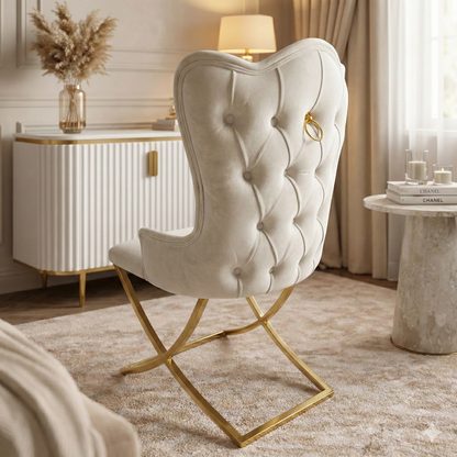Silla terciopelo BELINDAV01 color beig claro, patas de metal dorado