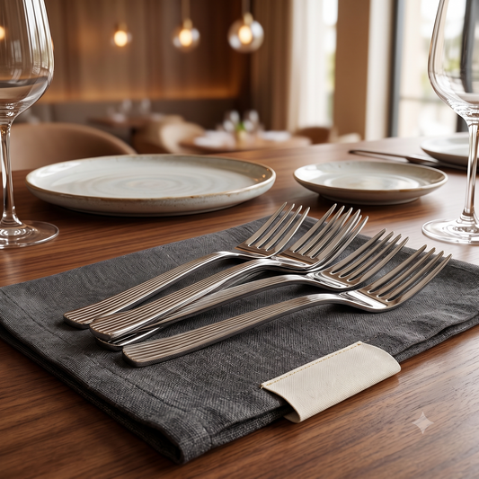 🍴 Set de 6 Tenedores de Mesa con Mango Texturizado – Acabado Plateado
