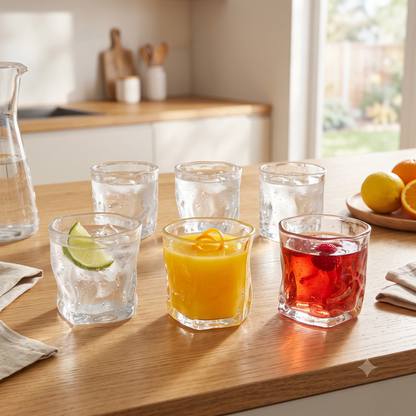 Set de 6 Vasos de Vidrio Texturizados para Agua, Zumo y Refrescos
