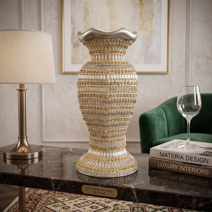 Vaso decorativo de luxo em prata com detalhes em dourado – 41 cm