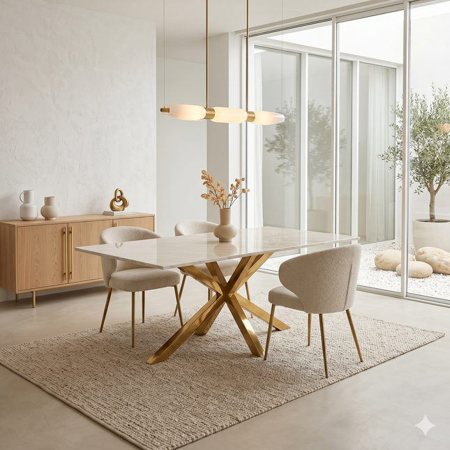 Mesa de Comedor de Diseño Contemporáneo - Marmol y Acero180x90x75 Alta calidad