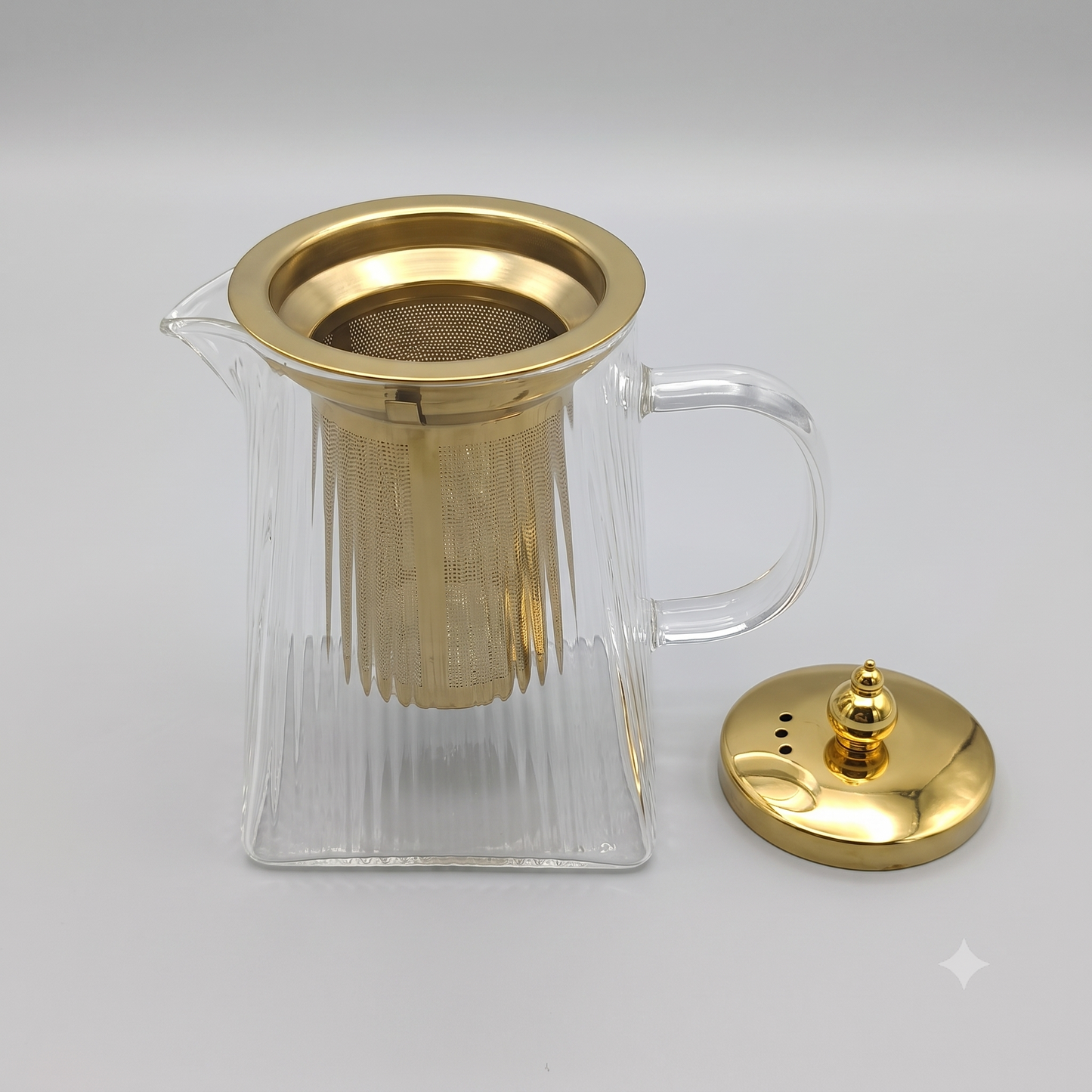 Tetera de Cristal con Filtro y Tapa Dorada-750mL