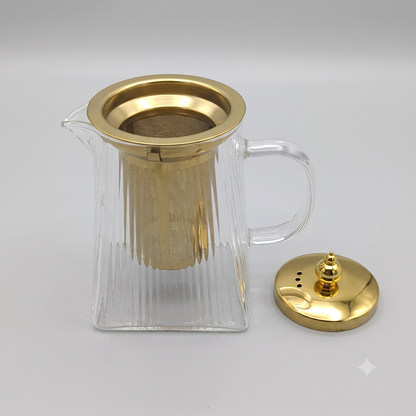 Tetera de Cristal con Filtro y Tapa Dorada-750mL