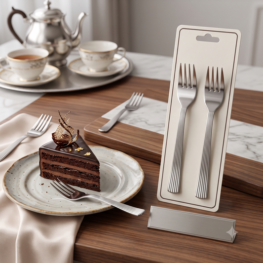 🍰 Set de 6 Tenedores para Postre con Mango Texturizado – Acabado Plateado