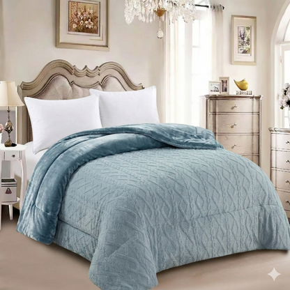 Edredón CON TERCIOPELO Modelo Trenzas – 230 x 250 cm - COLOR GRIS CLARO