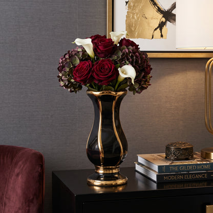Vaso decorativo em cerâmica preto e dourado – estilo elegante e moderno, 29 cm