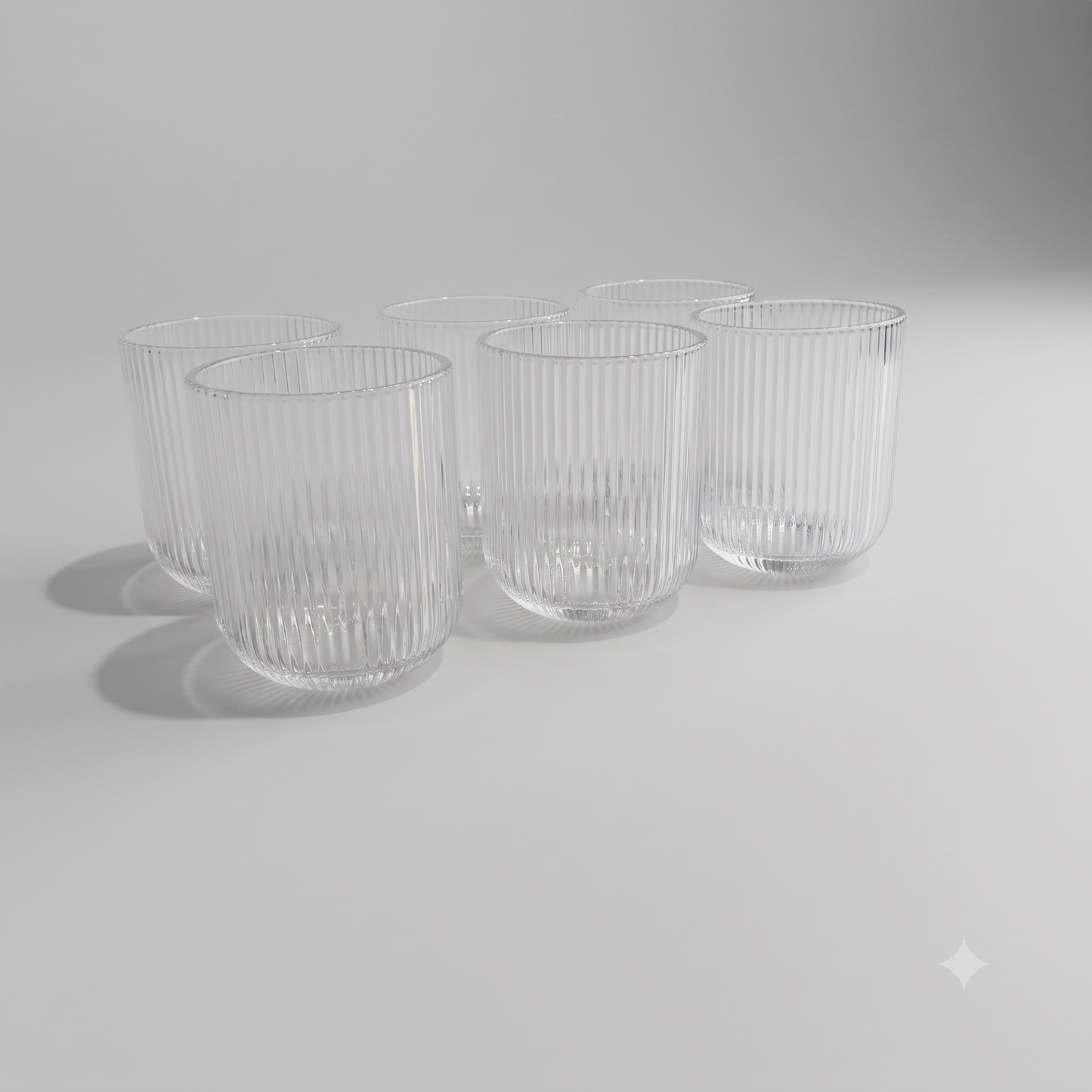 Set de 6 Vasos de Cristal Transparente con Relieve – Elegancia para Agua, Refrescos y Cócteles